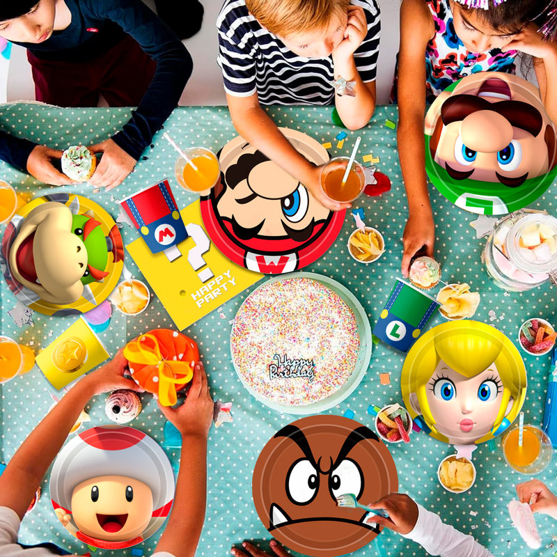 Charlton Home® Mario Birthday Decorations Tableware,120pcs Mario